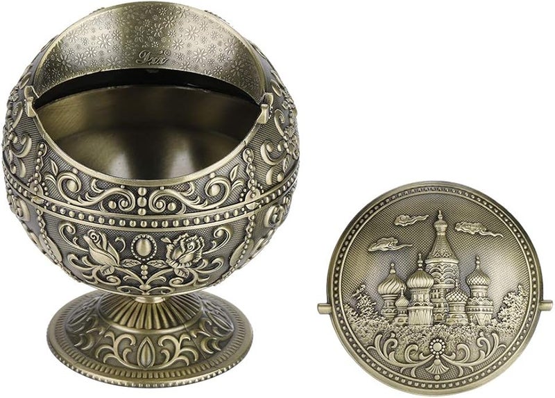 مطفأة سجائر برونزية كلاسيكية من المعدن مع نقش مطبوع، ديكور أنيق للمنزل أو الفندق، هدية - Image 2